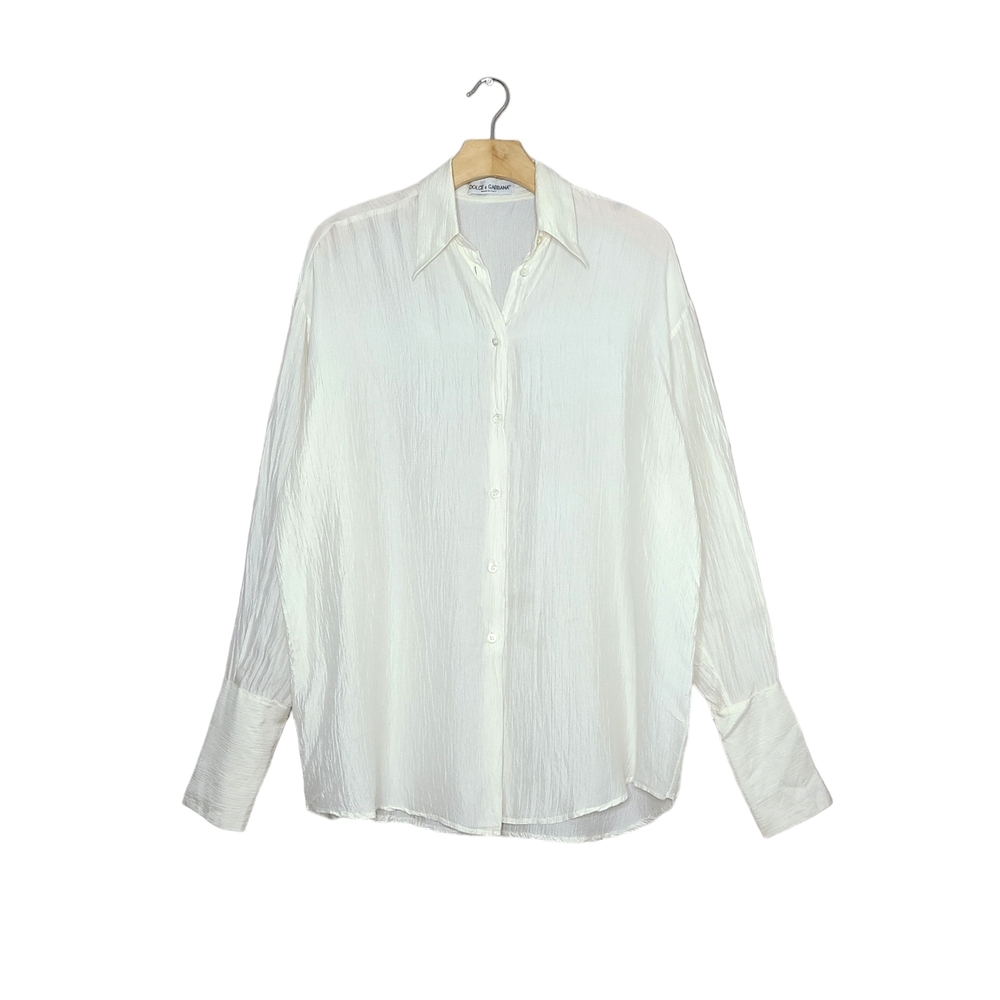 Dolce & Gabbana Off White 100% Silk Button Down Long Sleeve Shirt